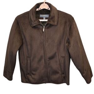 Perry Ellis Portfolio Men's M Bomber Jacket Brown Faux Fur Faux Suede Coat